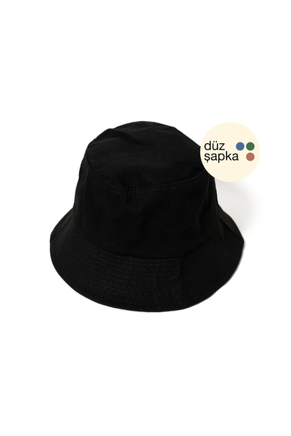 Düz Şapka | Siyah Gabardin Bucket Balıkçı Şapka - Minimalist, Logosuz ve Yazısız