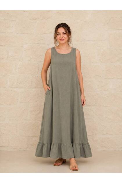Women's Flounced Thick Strap Cotton Fabric Dress 42-46