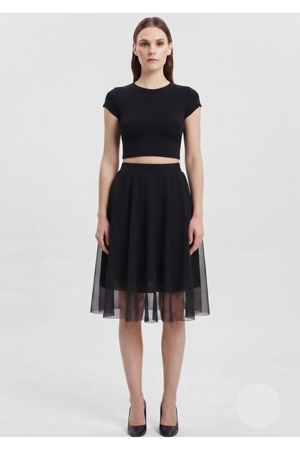 Women's Black Tulle Flared Skirt with Inner Diving Skirt