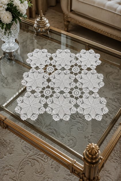 Handmade Vintage Floral and Lace Embroidered Decorative Dowry Box Cover 31X31 cm