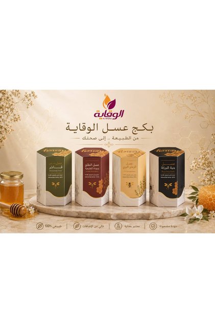بكج عسل الوقاية +عسل سدر فاخر عسل طلح فاخر+ عسل زعتر بري +عسل حبة البركة 350 جرام لكل عبوة