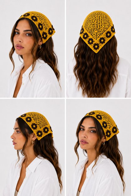 Women's Knitted Bandana with Floral Motifs Summer Bohemian Hair Bandana 17