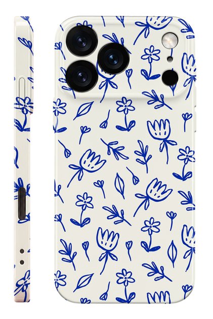 iPhone 17 Pro Max / 18 Pro Max Blue Doodle Protect Slim Parlak Tam Kaplayan Baskı Kamera Korumalı Telefon Kılıfı