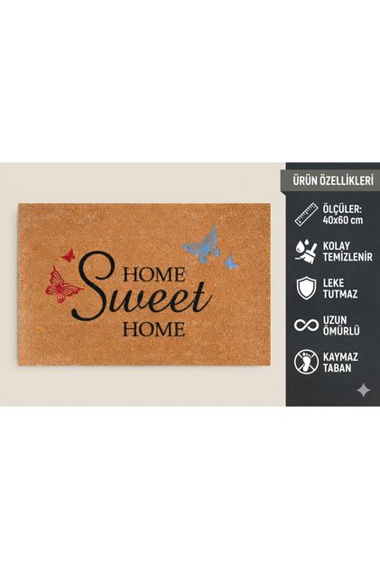 Coco Cc024A Home Sweet Home Patterned Thick Non-Slip Base Moisture Absorbing Stylish Design Door Mat 45X75 cm