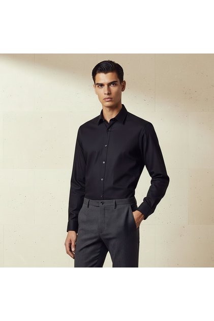 Men Regular Fit Collared Striped Long Sleeve Shirt