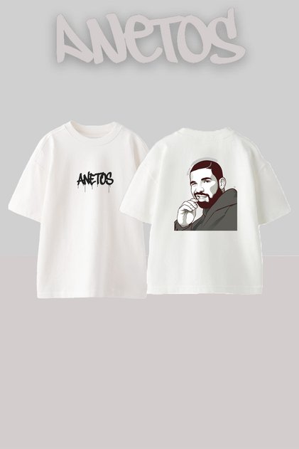 تي شيرت أبيض كبير الحجم مطبوع بتصميم Drake_21 للجنسين