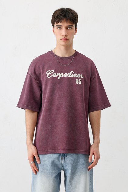 Oversize Baskılı Tişört VİŞNE