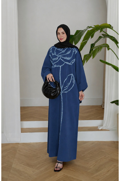 Women's Embroidered Bat Sleeve Linen Dress