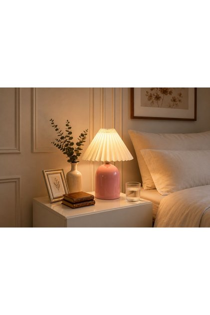 FERAY PİLELİ ABAJUR, PEMBE, 34 CM
