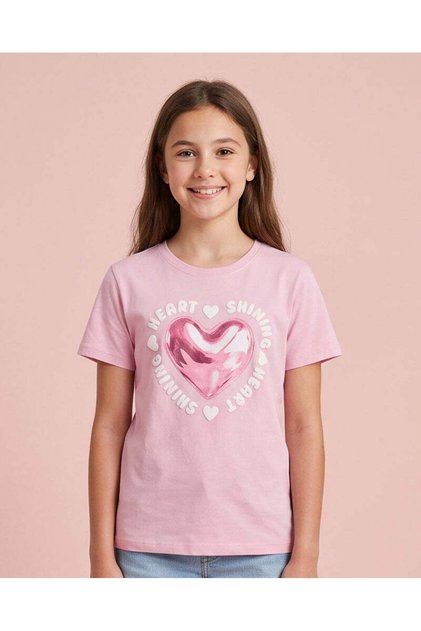 Senior Girls Pink Graphic Heart T-Shirt