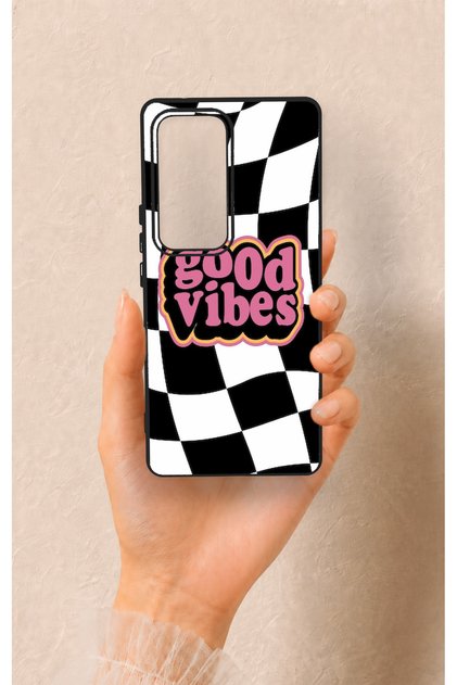 Vivo V30 Compatible Black Good Vibes Patterned Silicone Case