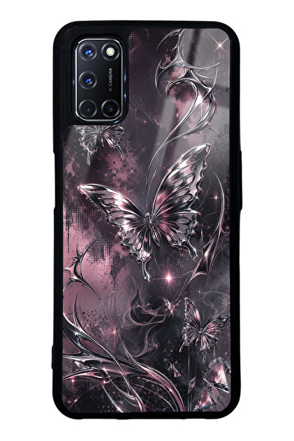 Oppo A52 Rose Chrome Butterfly Design Glossy Phone Case