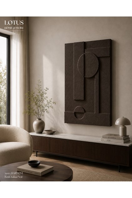 HARMONİ - El Yapı 3 Boyutlu Dokulu Doğal Taş ve Alçı Rölyef Tablo-Minimal İskandinav Modern Duvar Dekoru