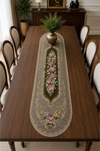 Royal Bouquet Şönilli Goblen 40X170 Oval Runner - Coffee Table Cover