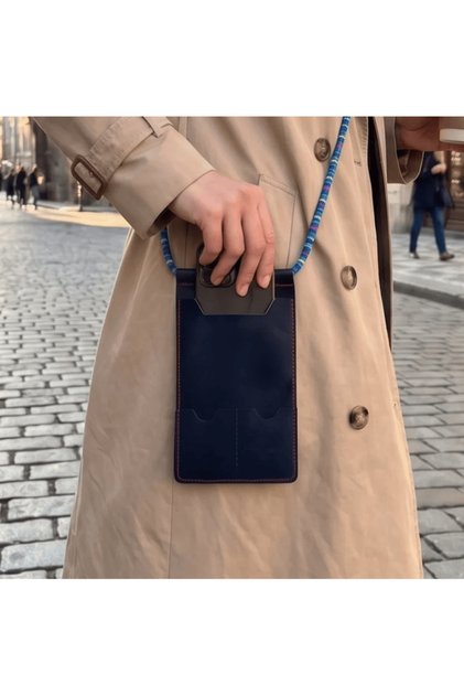 Black Phone Bag with Strap – Genuine Leather with 2 Card Holder Compartments | Afd