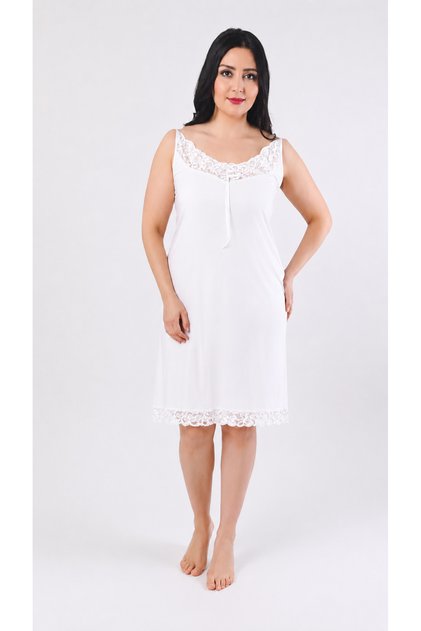 Women's Plus Size Ring Viscose Guipure Collar Nightgown(Dress) with Straps and Lace Detail, Comfortable Fit