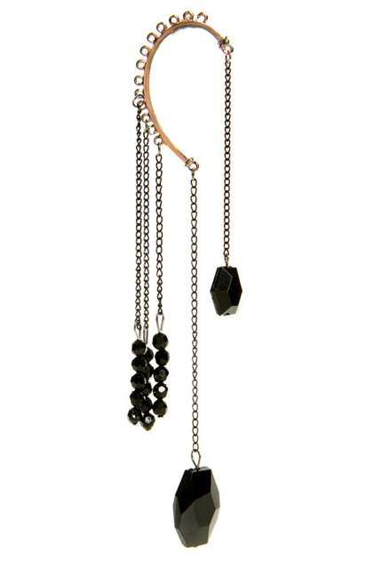 Cercel ear cuff lung, cu cristale negre, tip candelabru