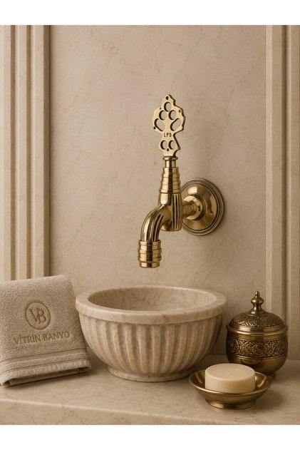 1/2 Perlatörlü Ottoman Faucet Yellow Brass Kurna Faucet Hammam Faucet Decorative Bathroom Faucet