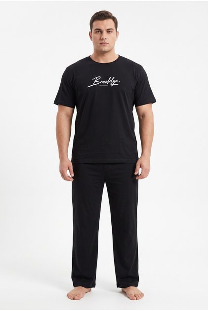 Big Size Summer Men's Brooklyn Written Pajama Set