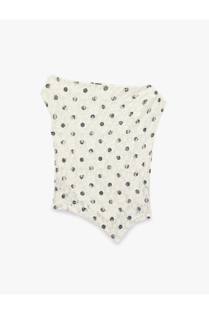 Slim Fit Asymmetrical Cut Polka Dot Sleeveless Lace Blouse