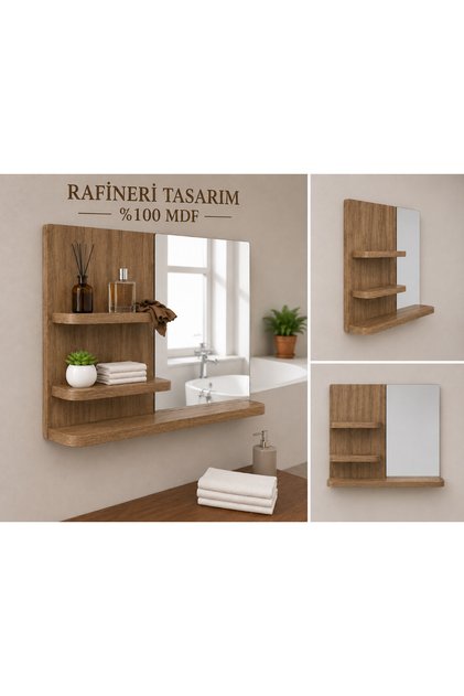 Nero Bathroom Mirror, Makeup Mirror, Mirror with Shelf, Decorative Mirror with Shelf, Mirror with Shelf for Jewelry and Cosmetics, Wall Mounted Bathroom Mirror 100% Mdf