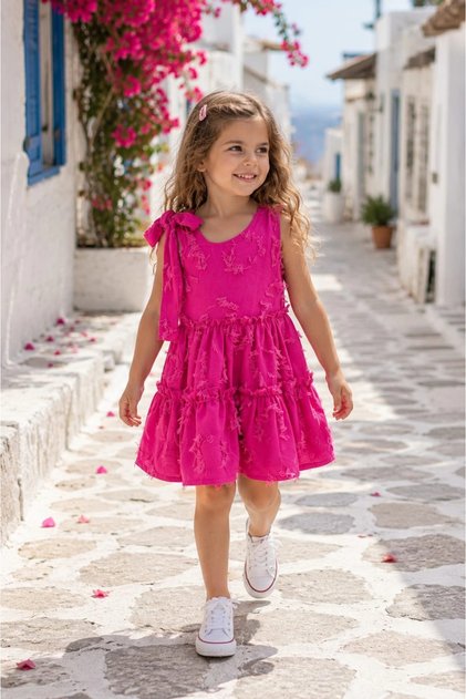 Girl's Thread Detailed One Shoulder Tie Detailed Dress