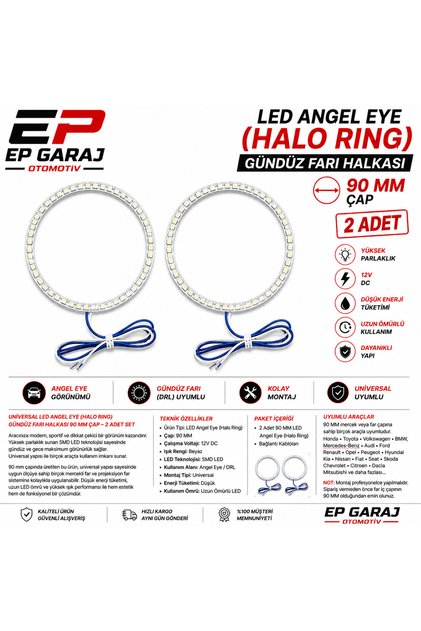 UNİVERSAL LED ANGEL EYE (HALO RING) GÜNDÜZ FARI HALKASI 90 MM ÇAP – 2 ADET SET
