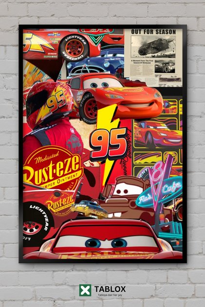 Cars Arabalar Şimşek Mcqueen Film Rusteze Çerçeve Görünümlü Dekoratif MDF Tablo