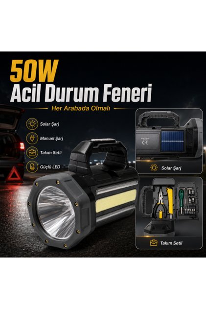 GP-620 Solar Şarjlı 50 Watt Güçlü Kamp El Feneri Takım Çantalı