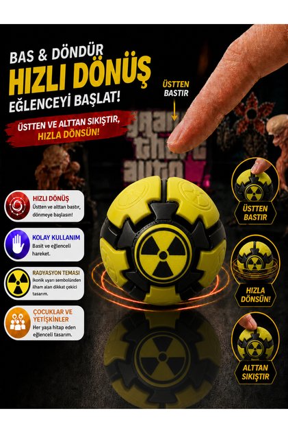 5 Farklı Temalı Dönen Stres Topu | Fidget Spinner Top | Sıkıştırmalı Antistres Oyuncağı | Masaüstü Duyusal Oyuncak Stres Çarkı
