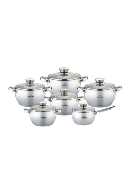 Set de vase pentru gătit, 12 piese, oale din inox cu capac, 2.1l, 2.1l, 2.9l, 3.9l, 5.1l, 6.6l, Bohmann