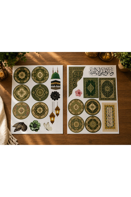 Yeşil Renk Etnik Desen Sticker Kağıtları