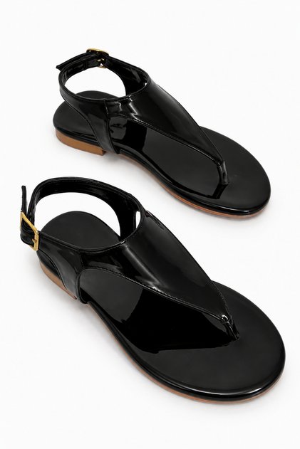 Isabel Women's Patent Leather Flip-Flop Sandals with Ankle Buckle and Comfortable Sole