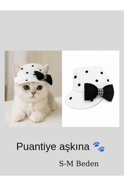 قبعة للقطط والكلاب (بنمط البولكا دوت) 🐾 مقاس M