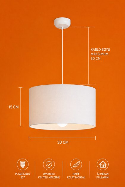Kumaş Şapka Modern Sarkıt Avize (BEYAZ RENKLİ )