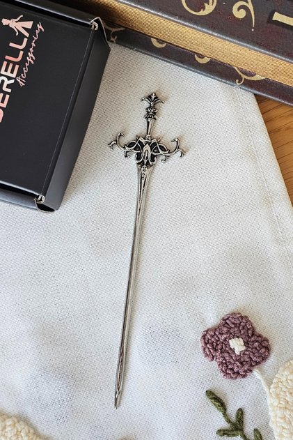 Baroque Sword Design Antique Silver Gothic Hair Bun Clip 16cm- Vintage Metal Stick Clip Bun Stick