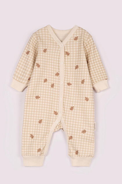 Patterned Baby Romper 100% Cotton Long Sleeve Snap Fastener Plaid Patterned 3-24 Months