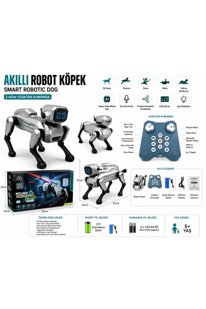 Akıllı Robot Köpek Uzaktan Kumandalı Ses Kontrollü AI Özellikli Şarjlı Robot Oyuncak