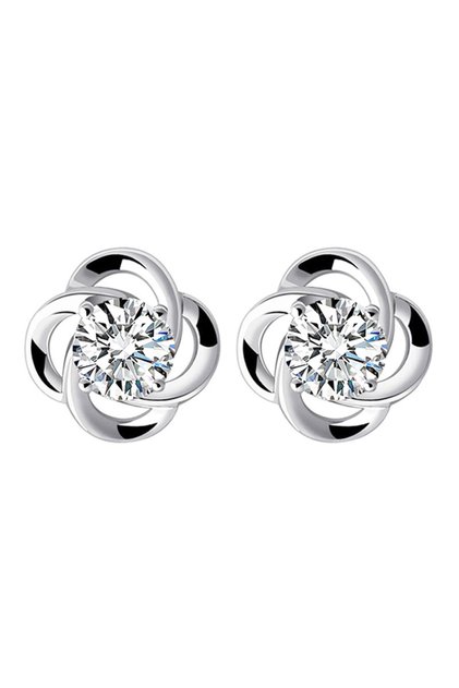 Silver Elegant 925 Sterling Silver Luxurious Flower Zircon Stud Earrings for Women Fashion Wedding P