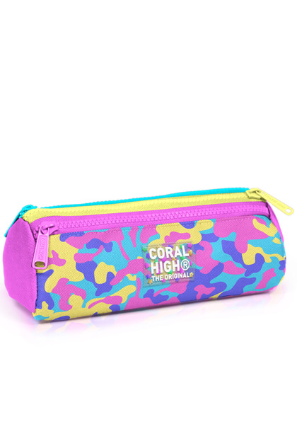 Kids Pink Yellow Lavender Camouflage Patterned Three Compartment Pencil Bag 31001