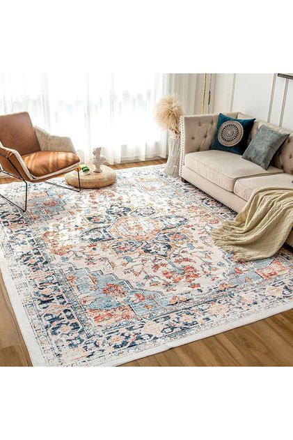 Machine Washable Rug Vintage Design Washable Area Rugs with Non Slip Rugs for Living Room Bedroom Tr