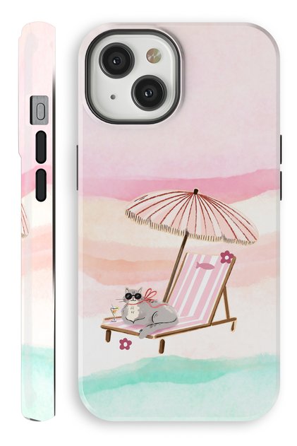 (Magsafe) iPhone 14 Plus Beach Cat Double Layer Glossy Protect Phone Case