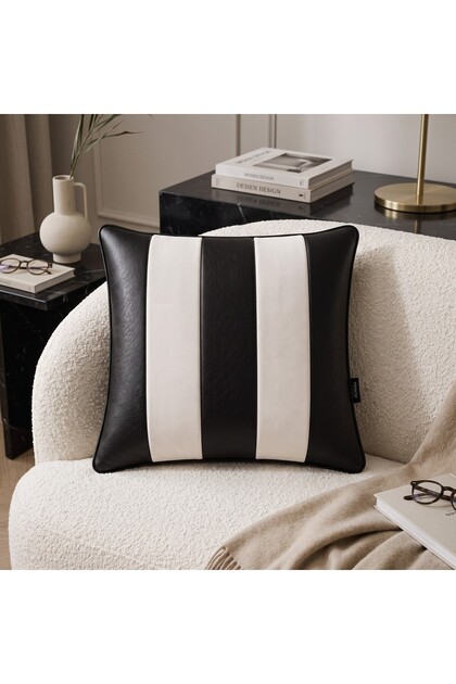 Mosaic Luxury Leather and Fabric Matching Decorative Throw Pillow Modern Stylish Plain Design
