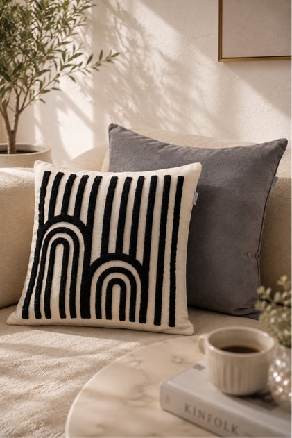 Punch Embroidered 2-Piece Throw Pillow Cover Set | Zippered 42X42 cm | Modern Sofa Cushion | Patterned, Decorative