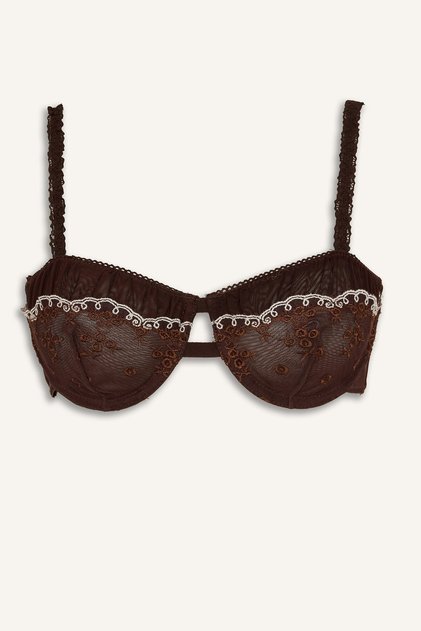 Embroidered Lace Detailed Tulle Unlined Non-Padded Underwire Balconette Bra H0509Ax26Sp