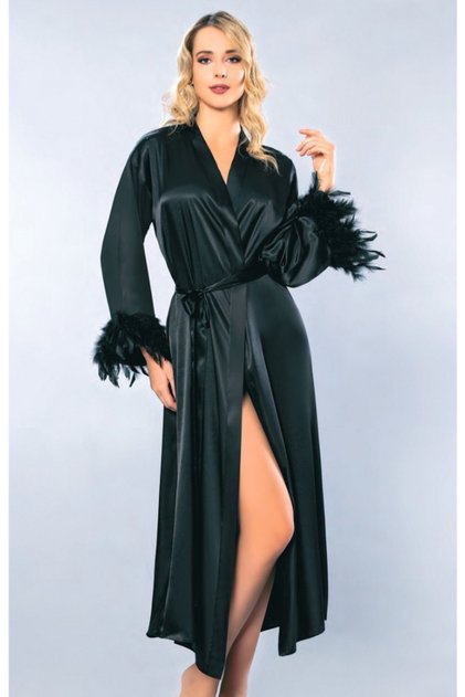 Satin Sleeves Feathered Long Dressing Gown