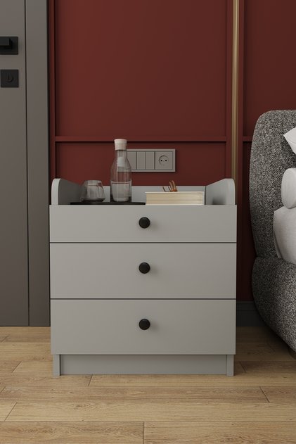 Modern 3 Çekmeceli Komodin Şifonyer %100 MDF Çok Amaçlı Organizer KMD01