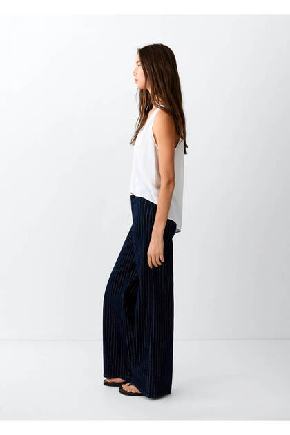 Wide leg çizgili lureks jean