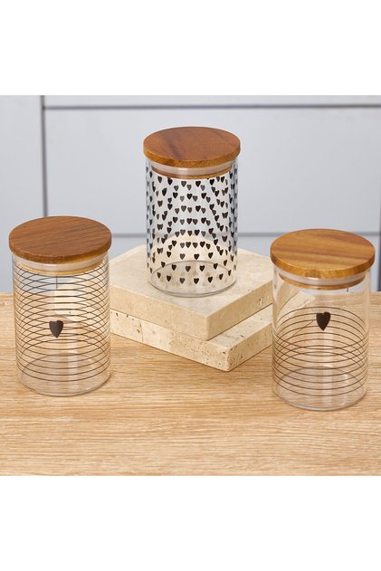 3-Piece Heart Glass Jar Set Kçk 3*250 ml