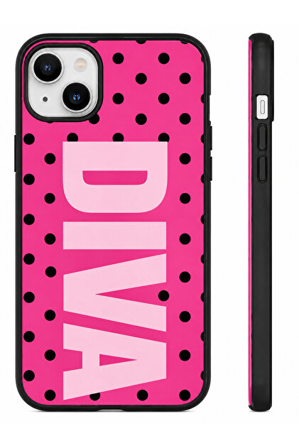 iPhone 13 DIVA Pembe Siyah Puantiyeli Telefon Kılıfı – Şık Tasarım